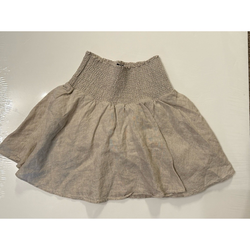 J.Crew 100% Linen Smocked Waist Mini Skirt size XS beige lined